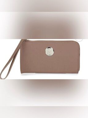 NWOT JOY Mangano Leather Wallet Wristlet With RFID Protection In Taupe